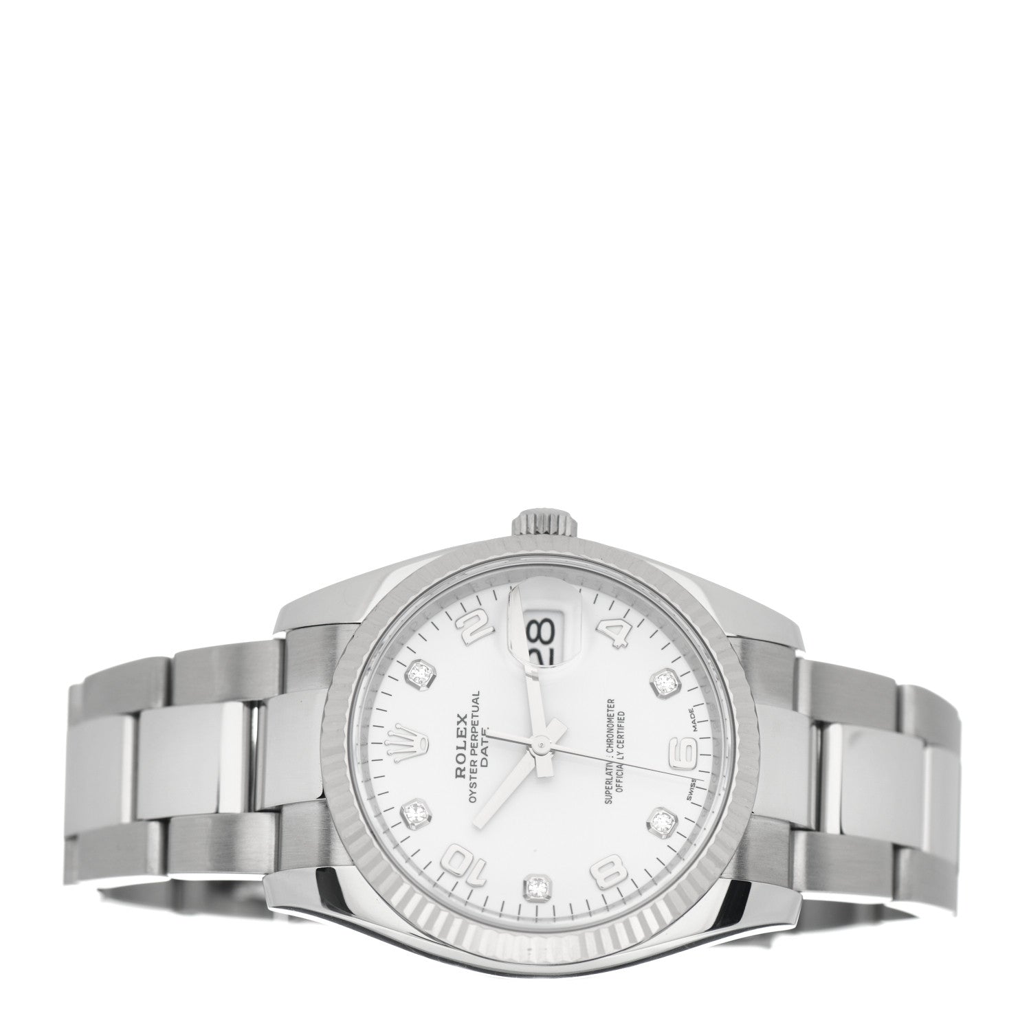 Rolex Stainless Steel 18K White Gold Diamond 34mm Oyster Perpetual Date Watch White 115234 2 of 4