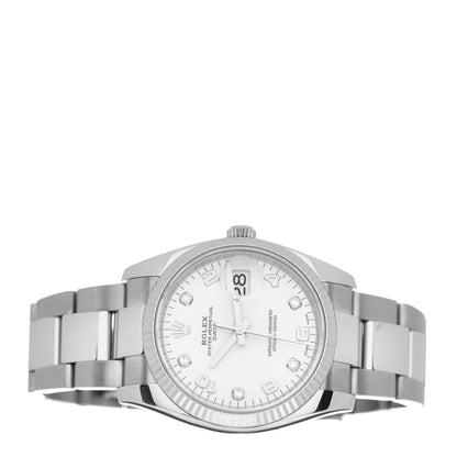Rolex Stainless Steel 18K White Gold Diamond 34mm Oyster Perpetual Date Watch White 115234 2 of 4