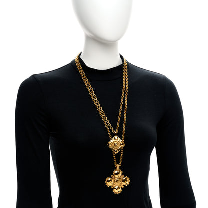 Chanel Metal CC Cross Long Pendant Double Chain Necklace Gold 2 of 6
