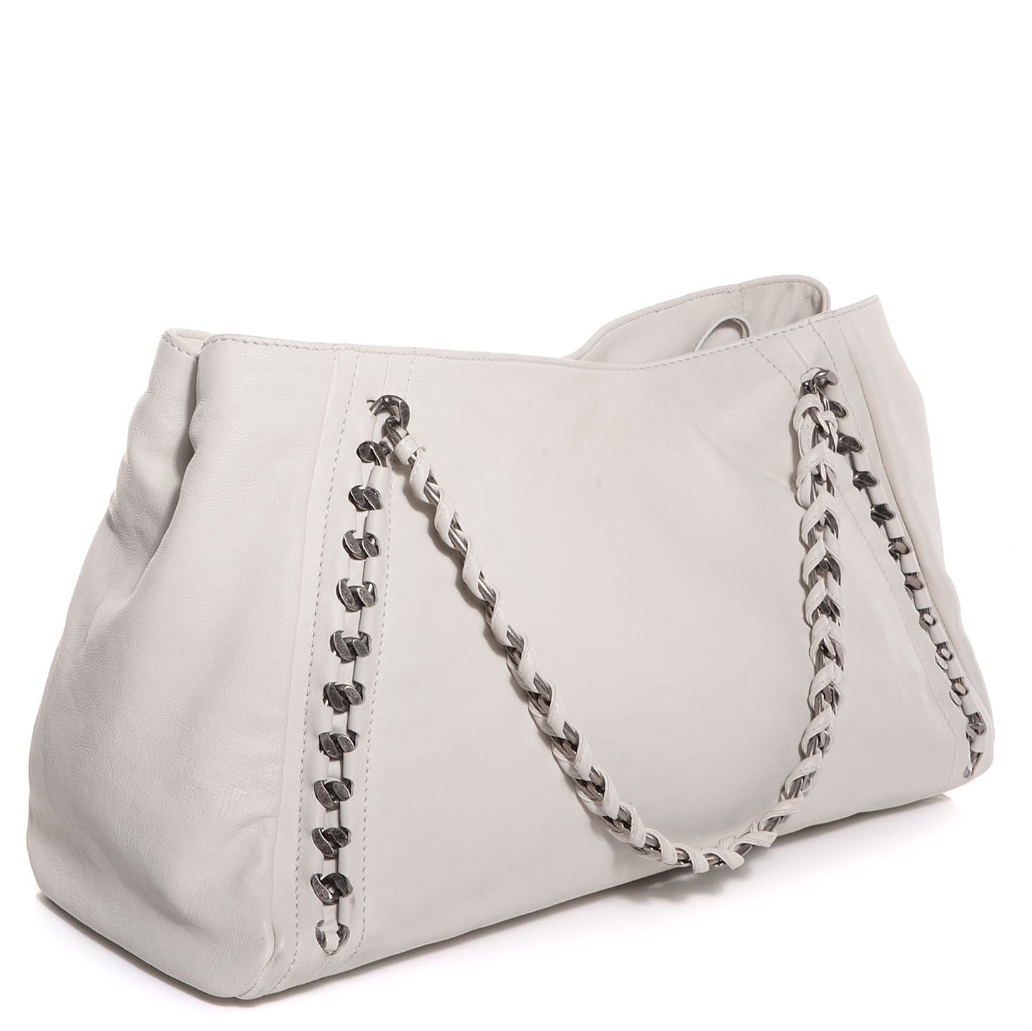 Leather East West Large Modern Chain Tote White