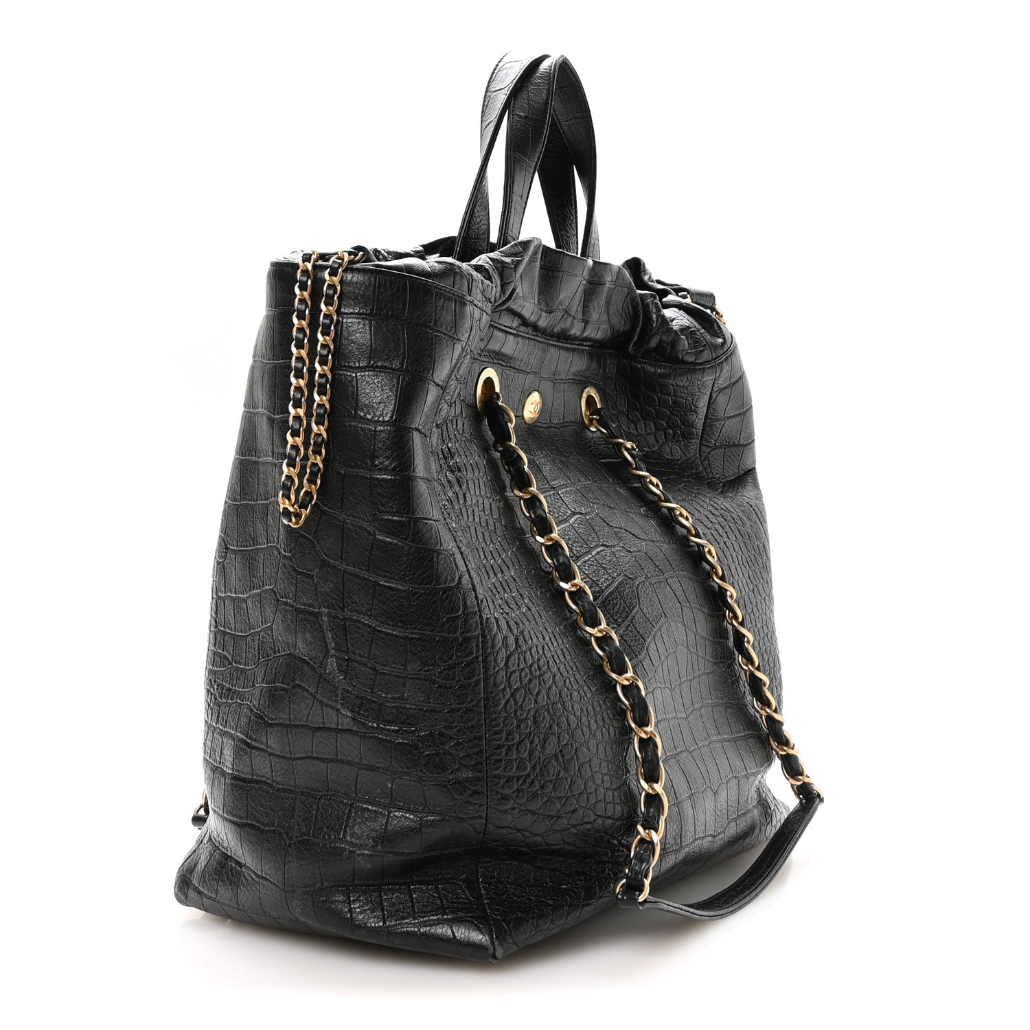 Chanel Calfskin Crocodile Embossed Large Cocodile Shopping Tote Black 3 of 10