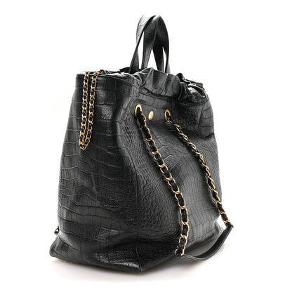 Chanel Calfskin Crocodile Embossed Large Cocodile Shopping Tote Black 3 of 10