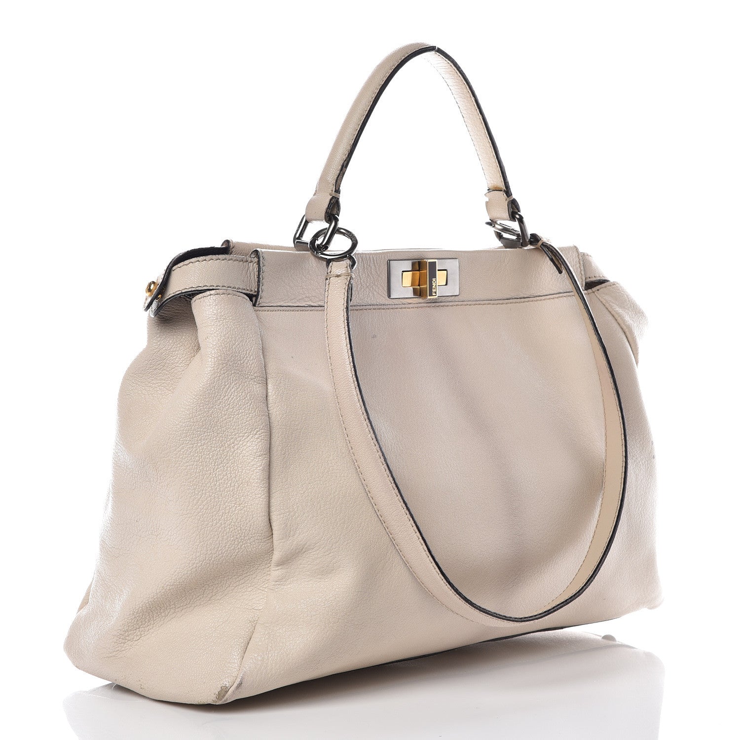 Fendi Goatskin Elaphe Large Peekaboo Iconic Satchel Latte Natural 5 of 21