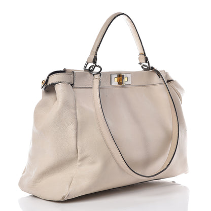 Fendi Goatskin Elaphe Large Peekaboo Iconic Satchel Latte Natural 5 of 21