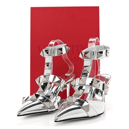 Valentino Garavani Calfskin Monochrome Roman Stud Ankle Strap 80mm Pumps 38 Silver 10 of 10
