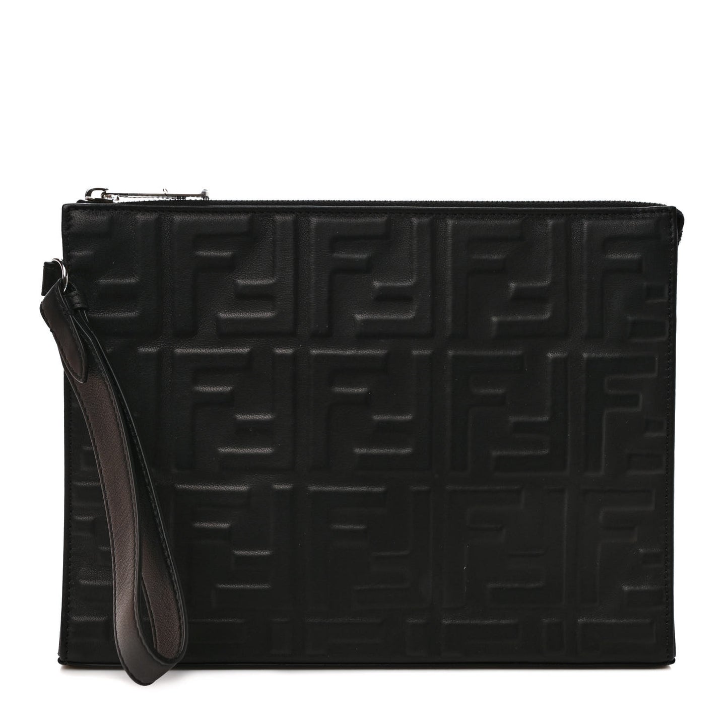 Vitello Grace FF 1974 Embossed Flat Pouch Black