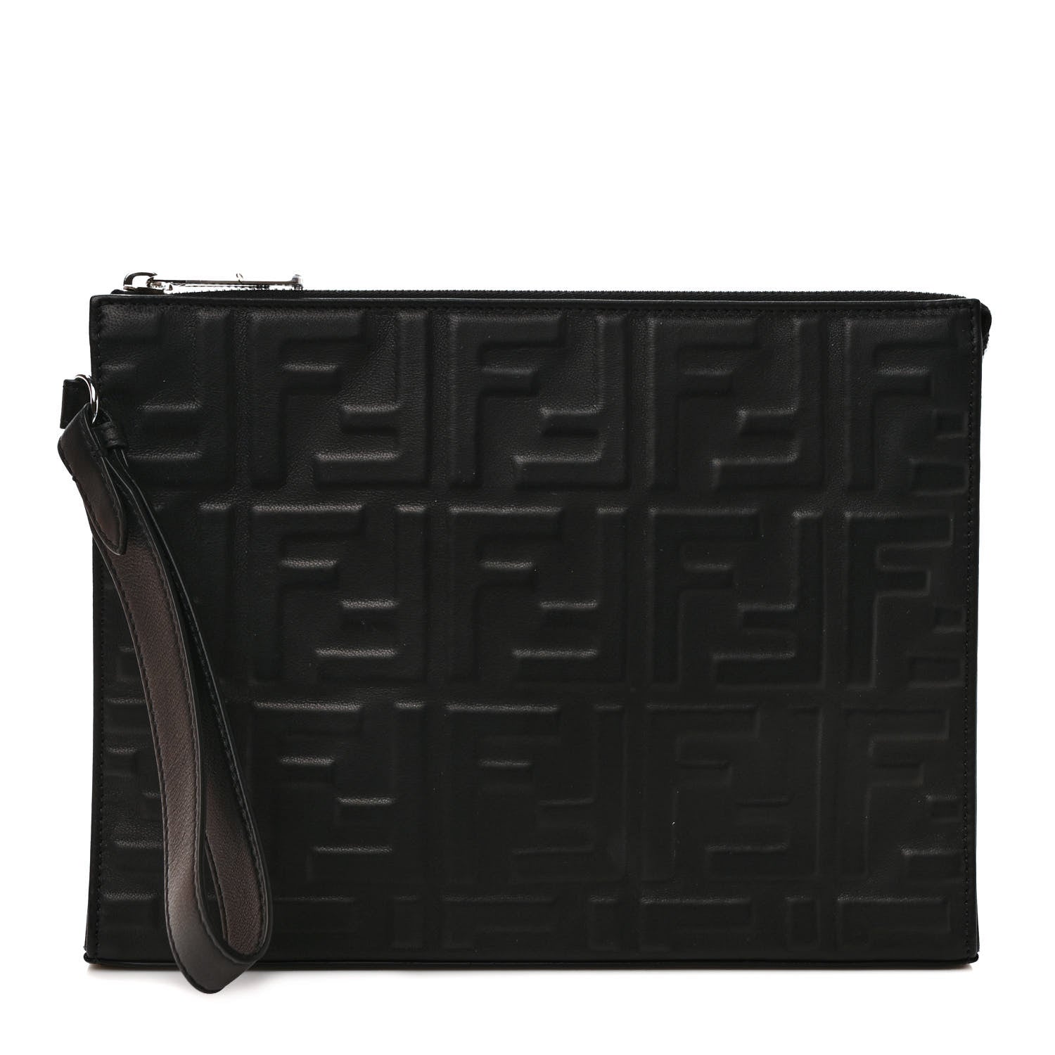 Fendi Vitello Grace FF 1974 Embossed Flat Pouch Black 1 of 7
