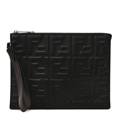 Fendi Vitello Grace FF 1974 Embossed Flat Pouch Black 1 of 7