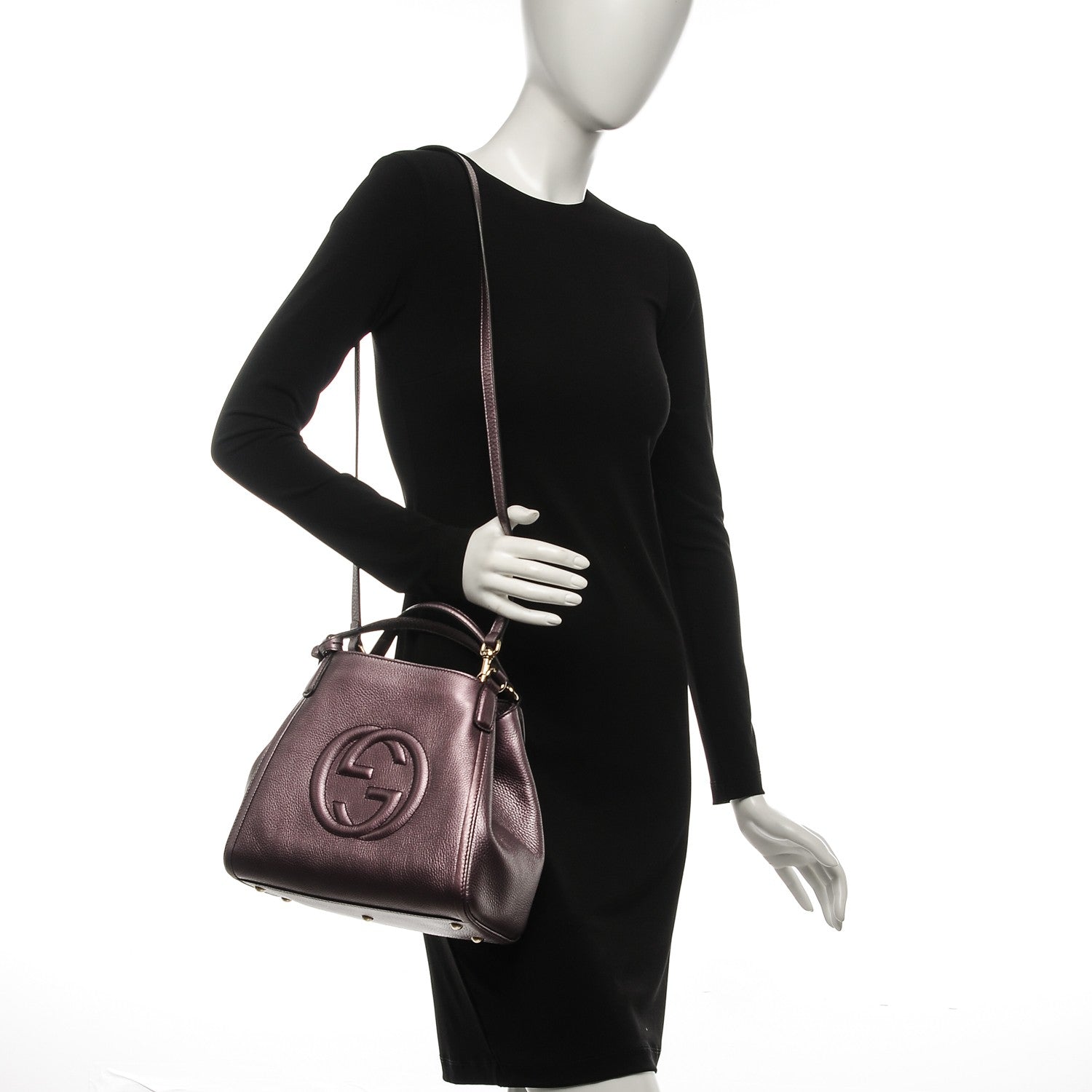 Gucci Metallic Pebbled Calfskin Small Soho Shoulder Bag Purple 2 of 21