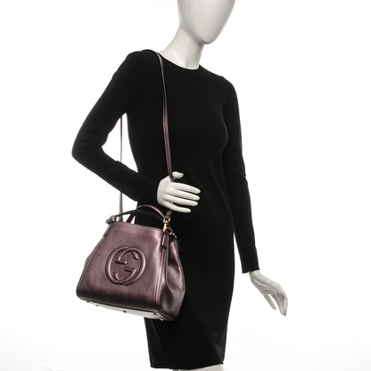 Gucci Metallic Pebbled Calfskin Small Soho Shoulder Bag Purple 2 of 21