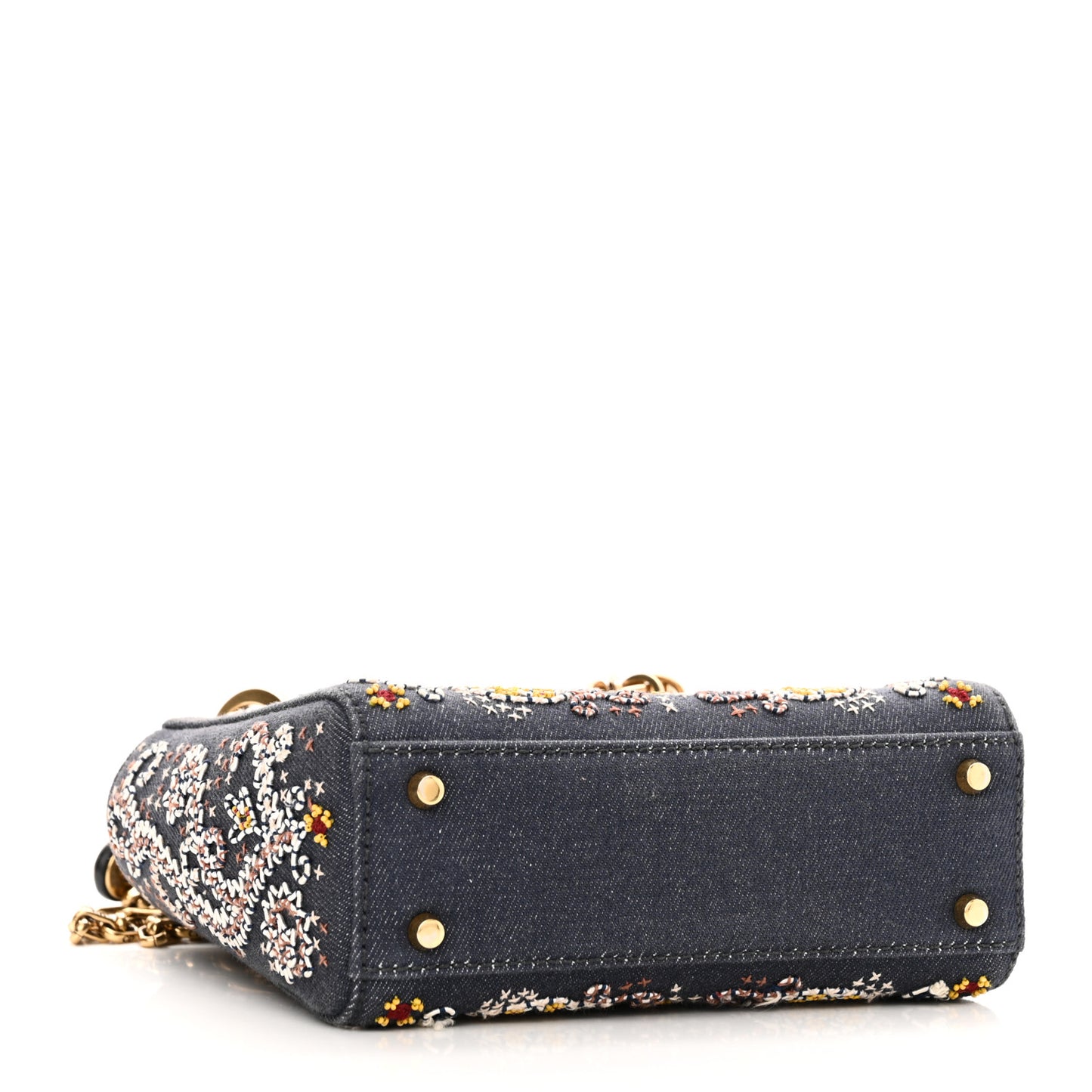 Denim Embroidered Beaded Mini Lady Dior Blue Multicolor