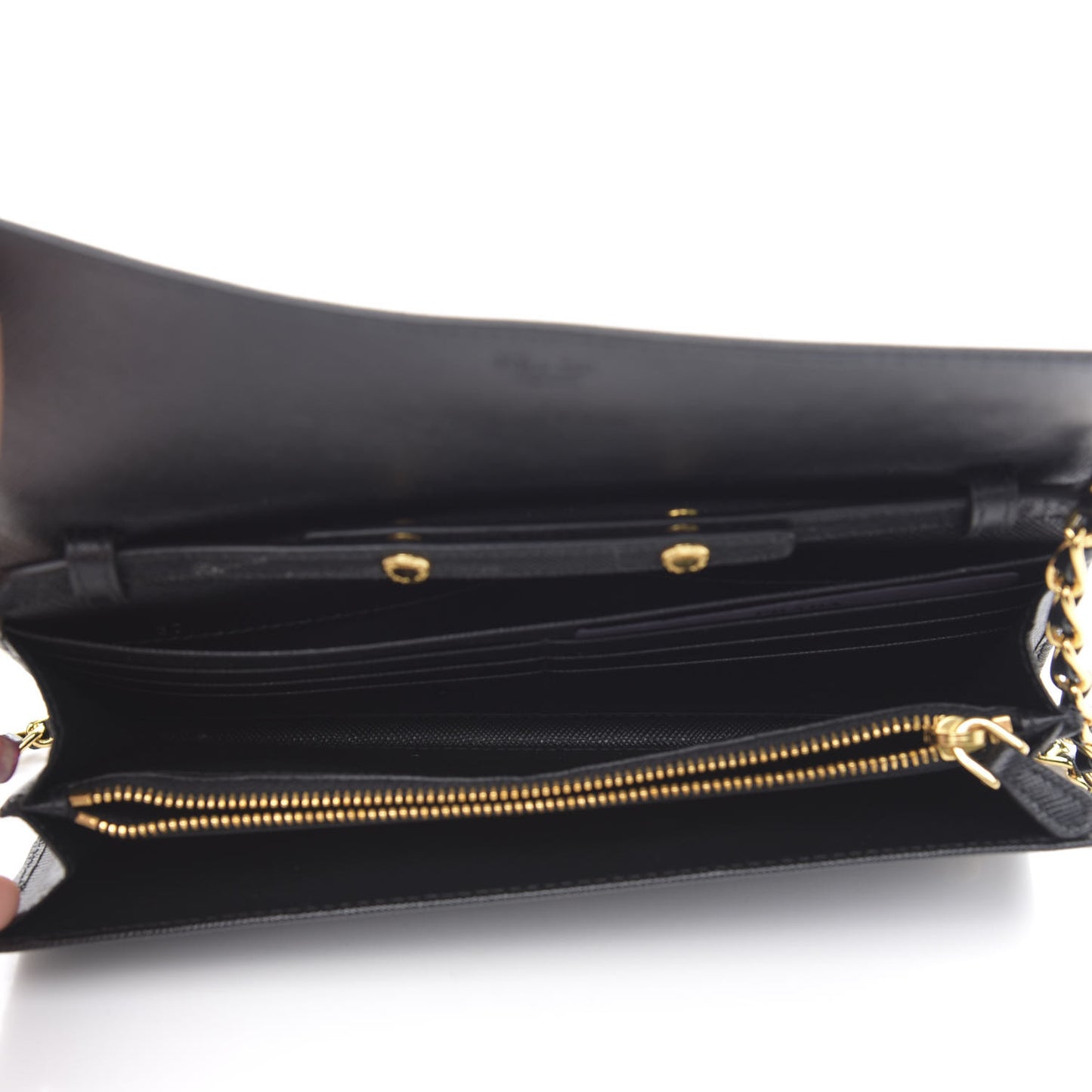 Saffiano Metal Oro Chain Wallet Black