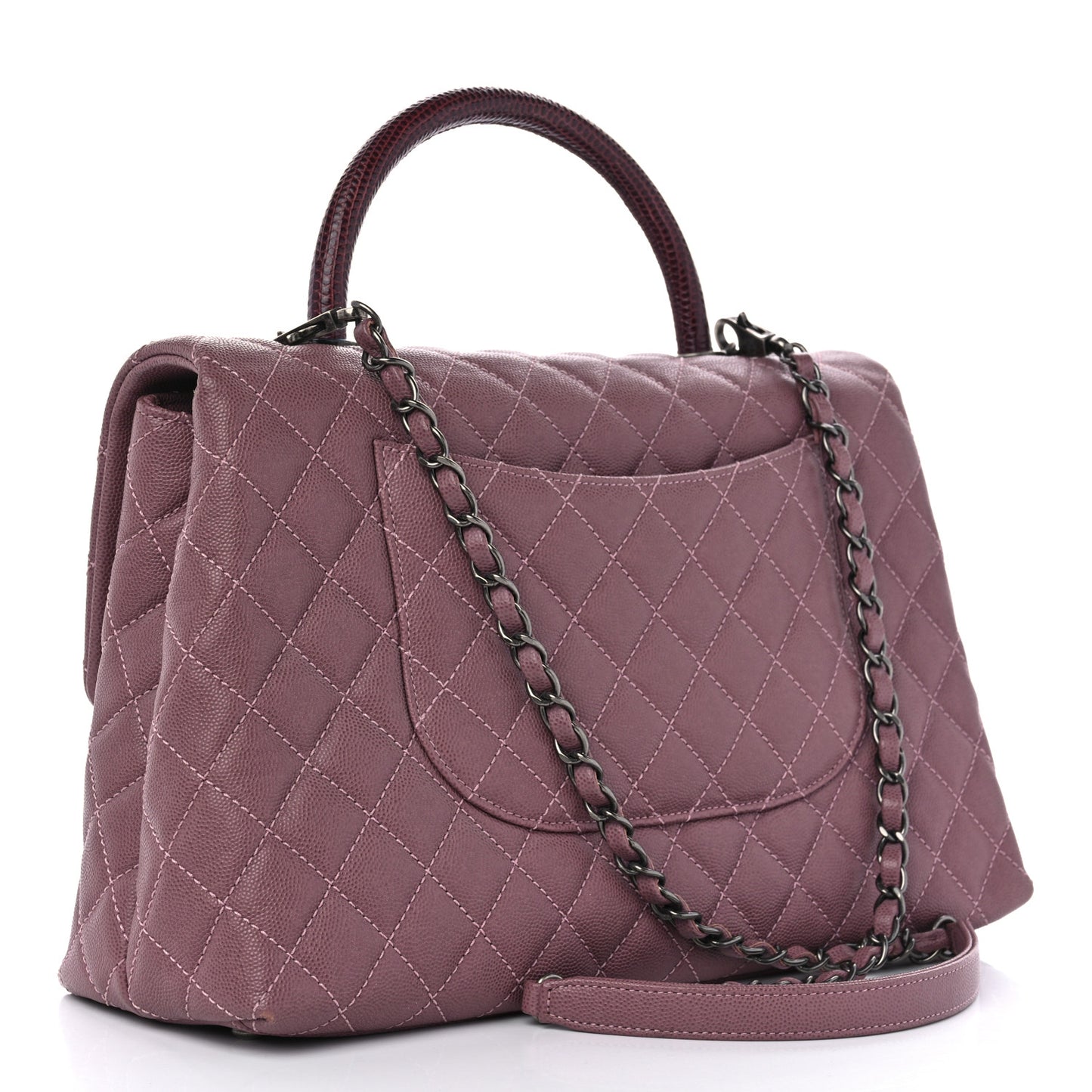 Caviar Lizard Quilted Medium Coco Handle Flap Pink