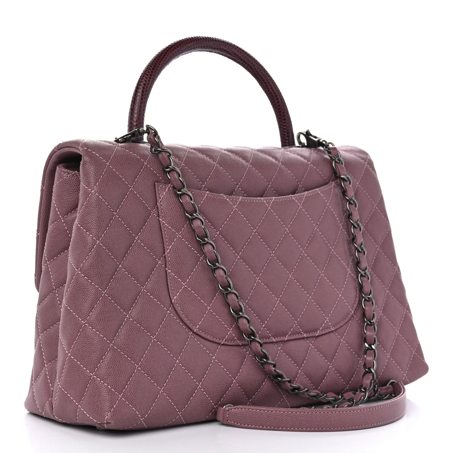 Chanel Caviar Lizard Quilted Medium Coco Handle Flap Pink 3 of 10