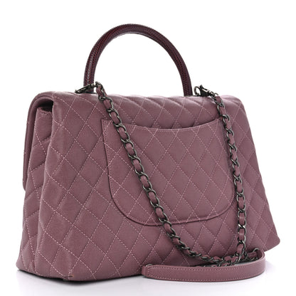Chanel Caviar Lizard Quilted Medium Coco Handle Flap Pink 3 of 10