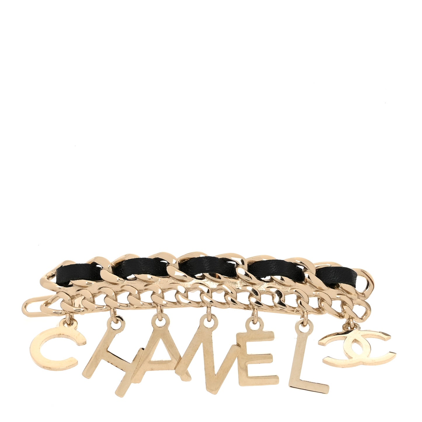 Metal Lambskin Chain Logo Hair Clip Gold Black