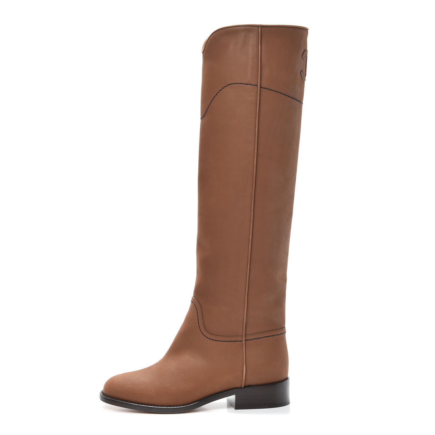 Chanel Calfskin Ascot CC Knee High Boots 35 Light Brown 1 of 6