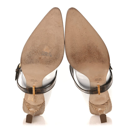 Fendi Glossy Neoprene Glazed Fabric FF FFrame Court Mary Jane Pumps 39 White Tobacco Moro 7 of 11