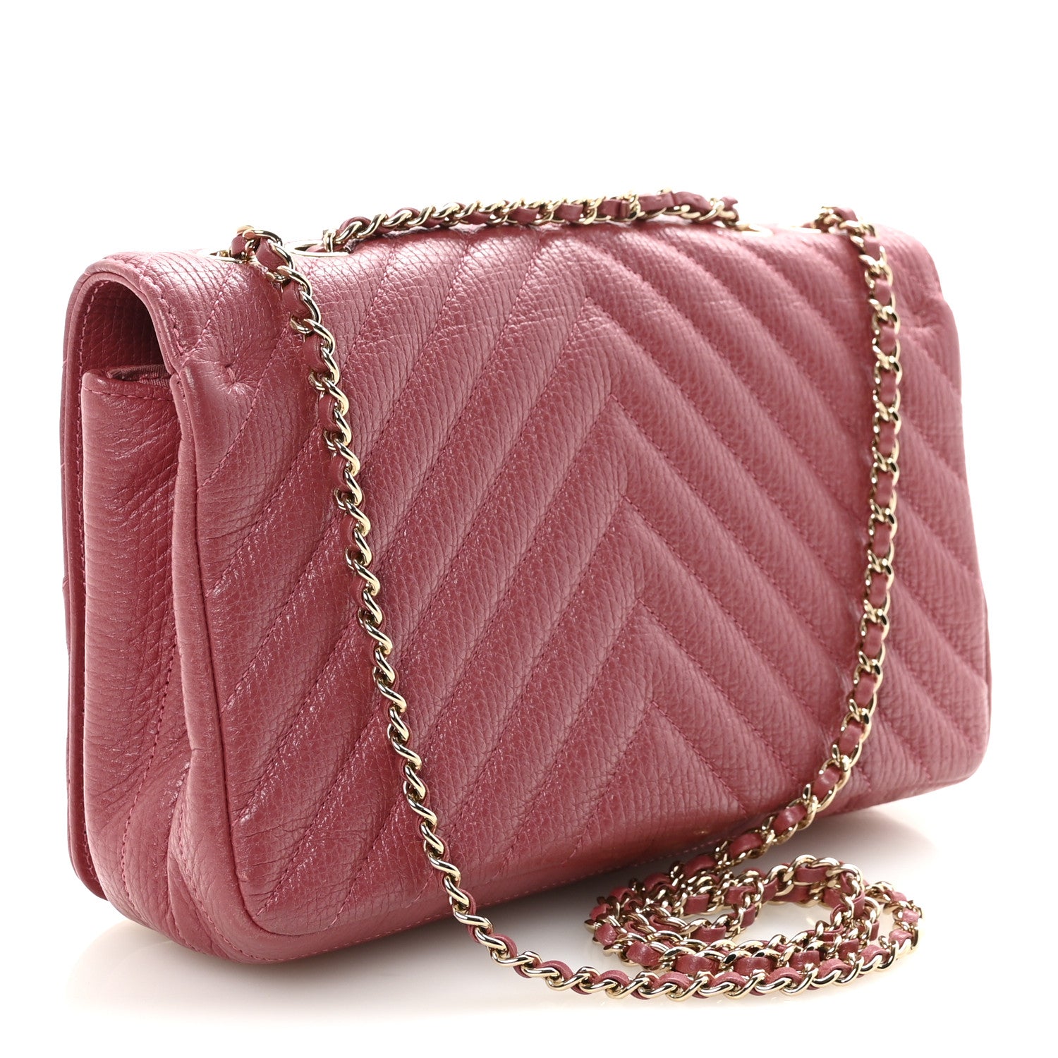 Chanel Metallic Calfskin Chevron Quilted Small Statement Flap Pink 3 of 10