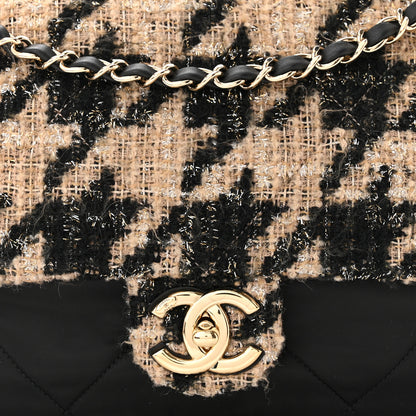 Chanel Wool Tweed Nylon Quilted Flap Bag Beige Black 8 of 10