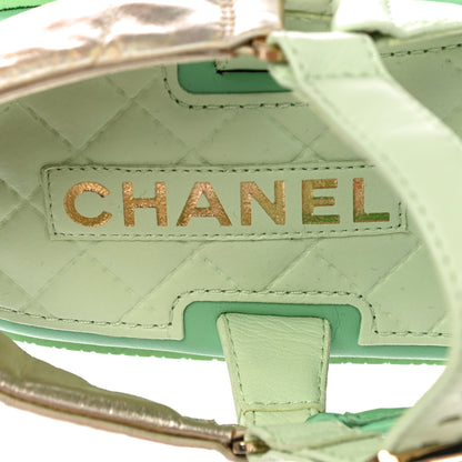 Chanel Lambskin Logo Platform Sandals 39 Turquoise Green Gold 8 of 10