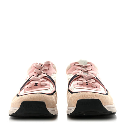Chanel Nylon Lambskin Suede Calfskin CC Sneakers 38.5 Pink White Black 2 of 14