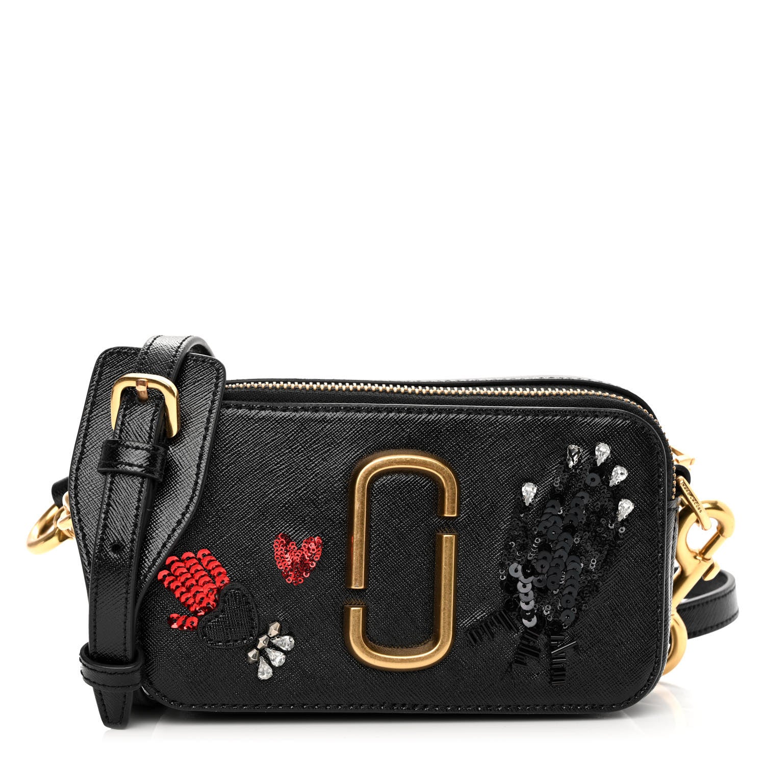 Marc Jacobs Saffiano Sequin Crystal Embellished Small Snapshot Camera Bag Black 1 of 12