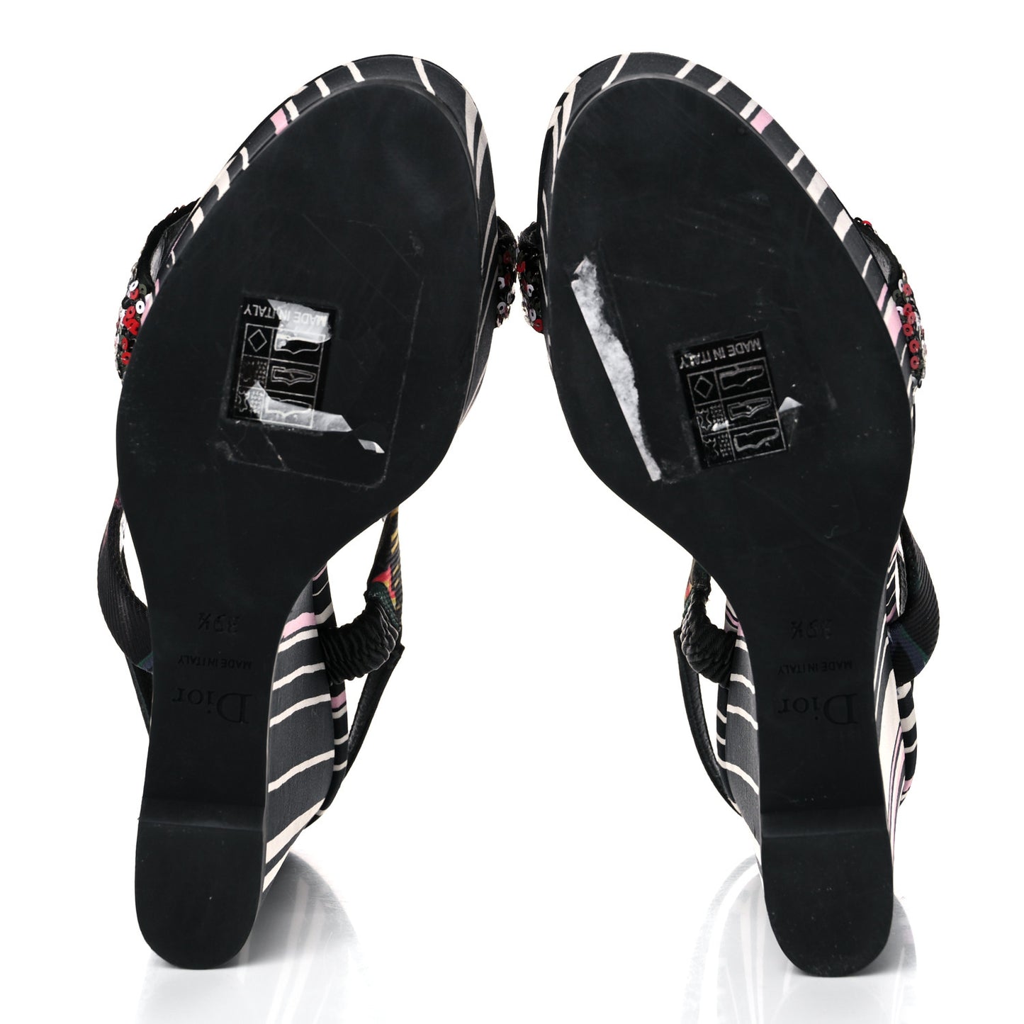 Satin Sequined Striped CD Platform Sandal 39.5 Black Multicolor