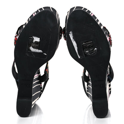Christian Dior Satin Sequined Striped CD Platform Sandal 39.5 Black Multicolor 5 of 15