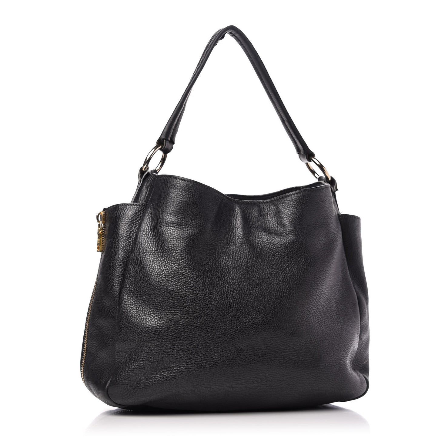 Vitello Daino Side Zip Pocket Hobo Black