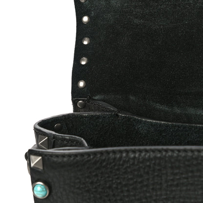 Valentino Garavani Pebbled Calfskin Turquoise Medium Rockstud Rolling Flap Saddle Bag Black 10 of 10