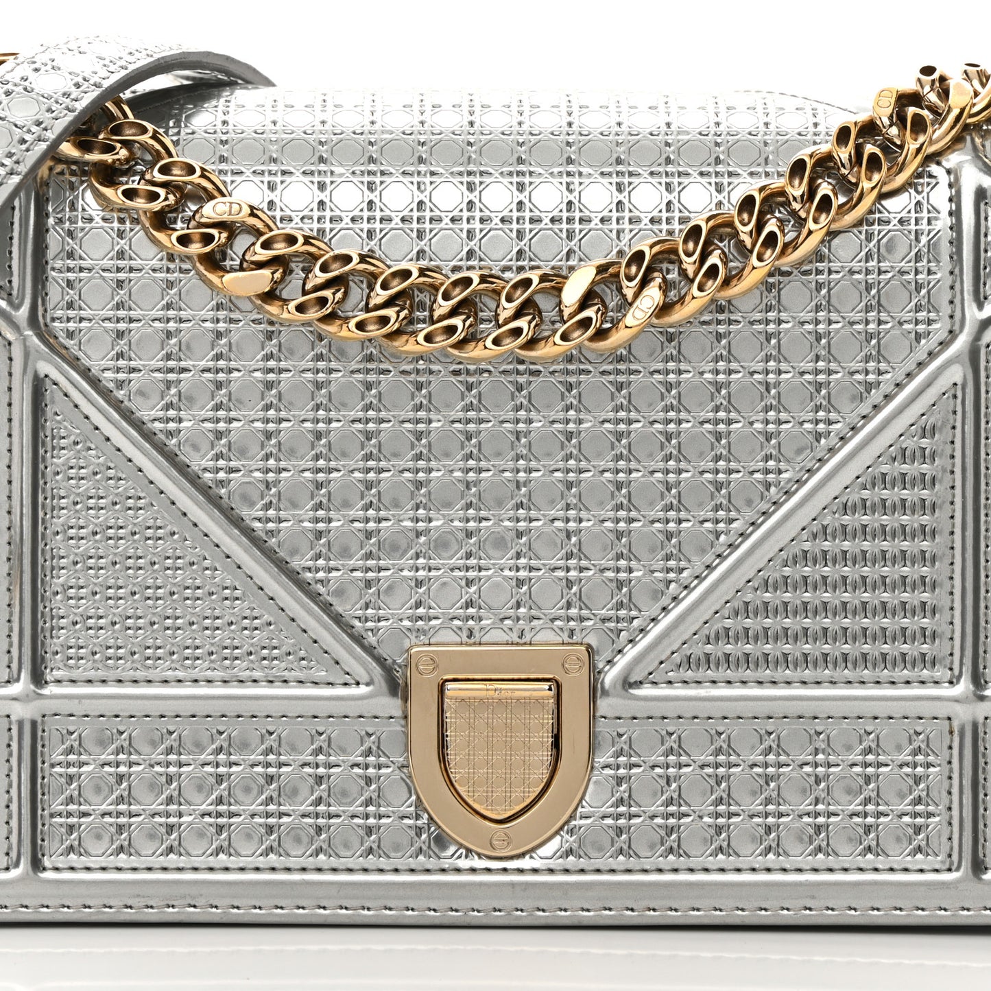 Metallic Patent Micro-Cannage Small Diorama Flap Bag Silver