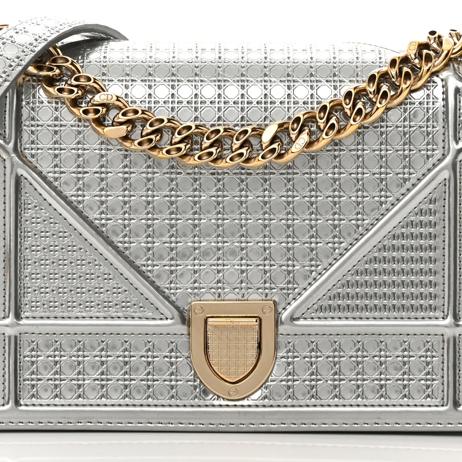 Christian Dior Metallic Patent Micro-Cannage Small Diorama Flap Bag Silver 8 of 21