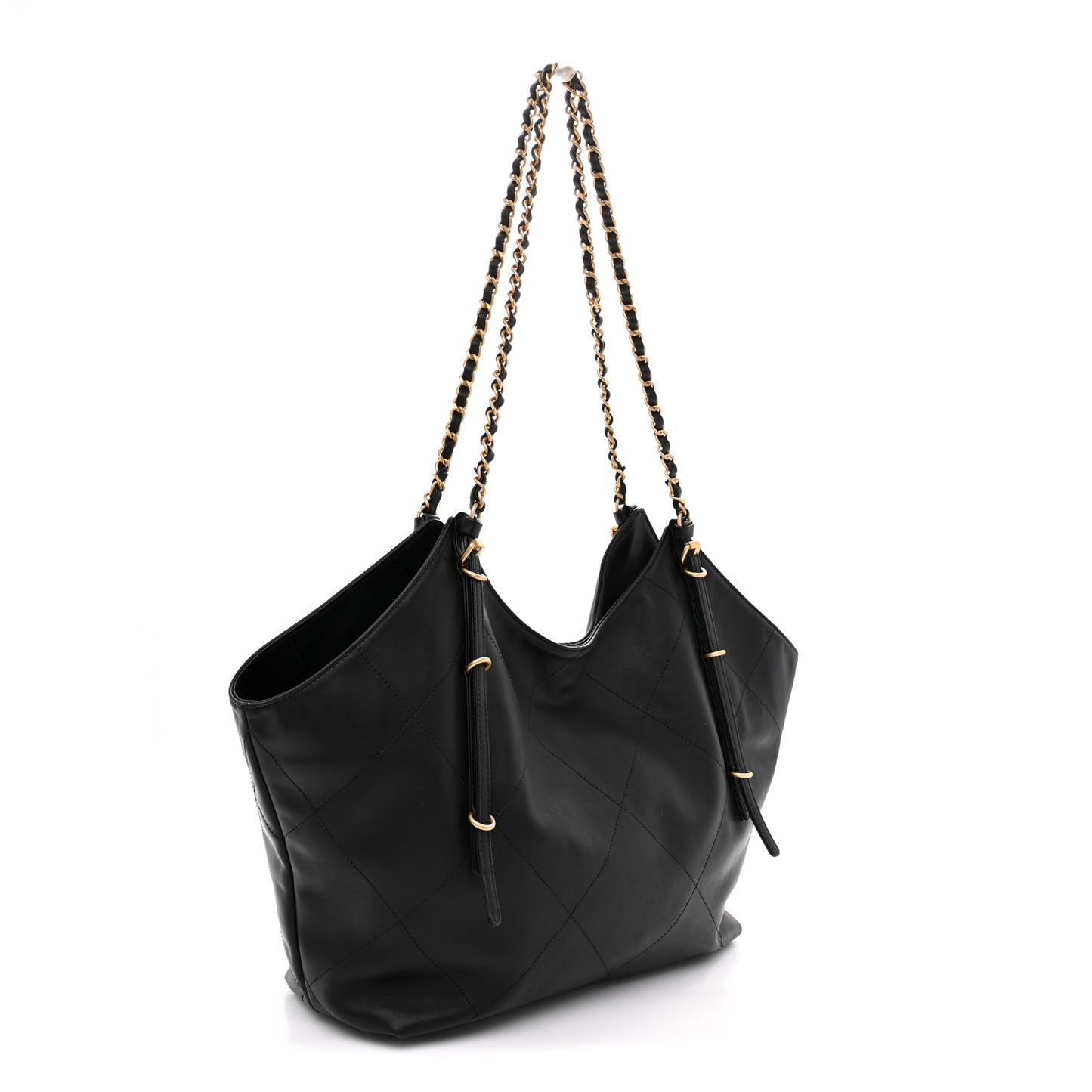 Calfskin Quilted Small Shopping Bag Black