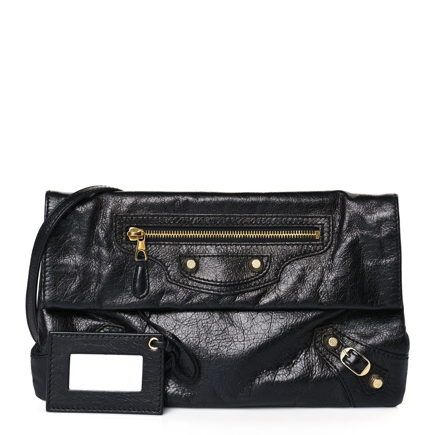 Agneau Giant 12 Gold Hardware Envelope Strap Clutch Black
