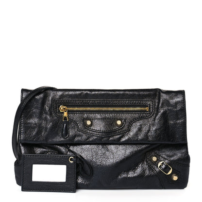 Balenciaga Agneau Giant 12 Gold Hardware Envelope Strap Clutch Black 1 of 8