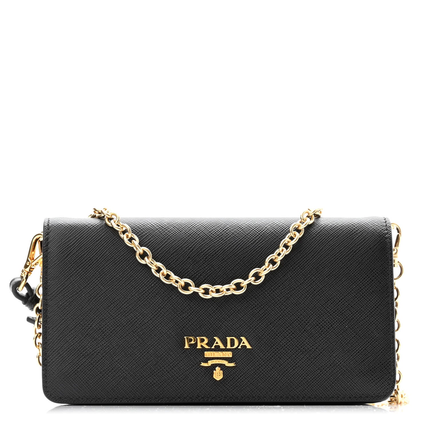 Prada Saffiano Metal Phone Wristlet Crossbody Wallet Black 1 of 9