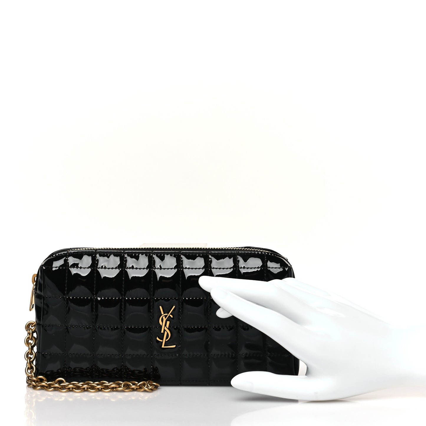 Vinyl Carre Quilted Cassandre Wristlet Pouch Black