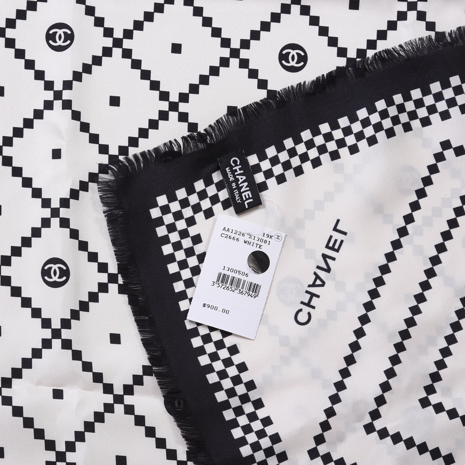 Chanel Silk Scarf White Black 3 of 3