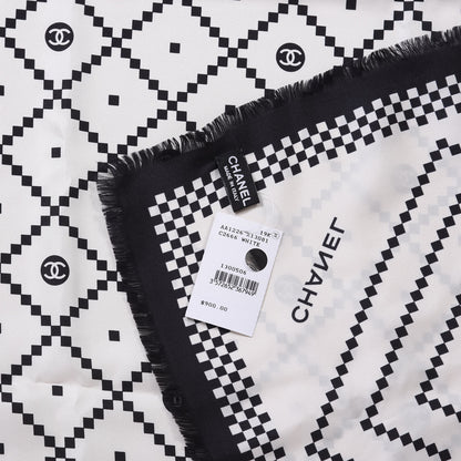 Chanel Silk Scarf White Black 3 of 3