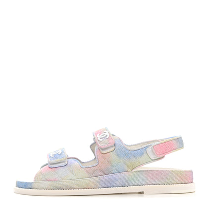 Chanel Printed Fabric Quilted Dad Sandals 42 Green Pink Blue 1 of 9