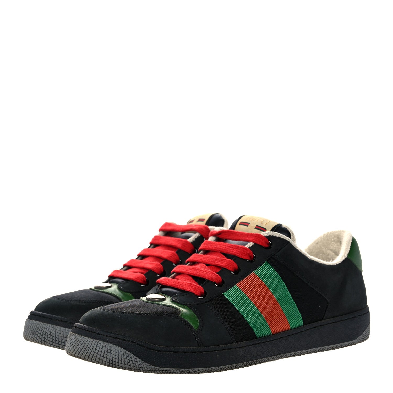 Gucci Nylon Nubuck Web Mens Screener Sneakers 8 Black Vintage Green 3 of 10