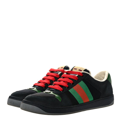 Gucci Nylon Nubuck Web Mens Screener Sneakers 8 Black Vintage Green 3 of 10