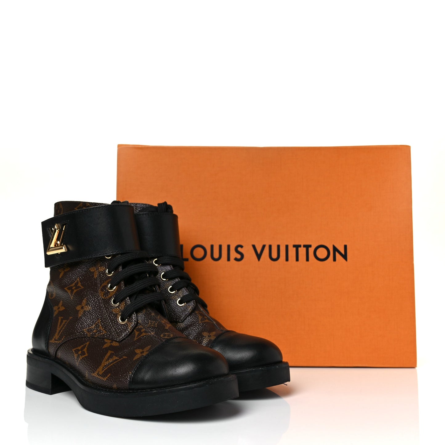 Calfskin Monogram Wonderland Flat Ranger Boots 35.5 Black