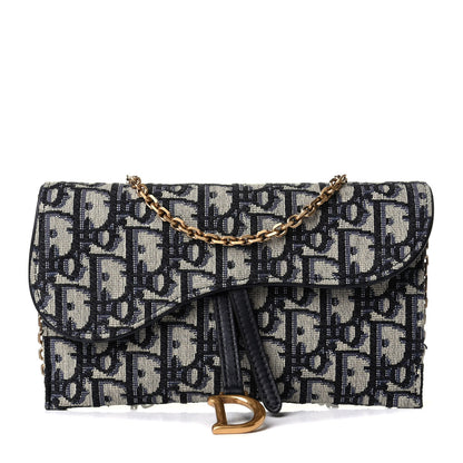 Christian Dior Oblique Saddle Chain Long Wallet Blue 1 of 8