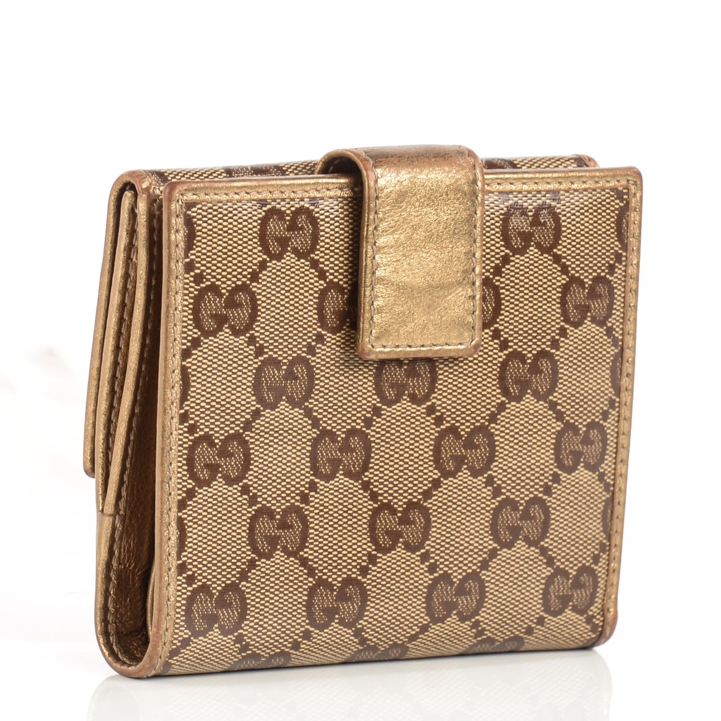 Crystal Monogram Metal Bar French Flap Wallet Metallic Gold