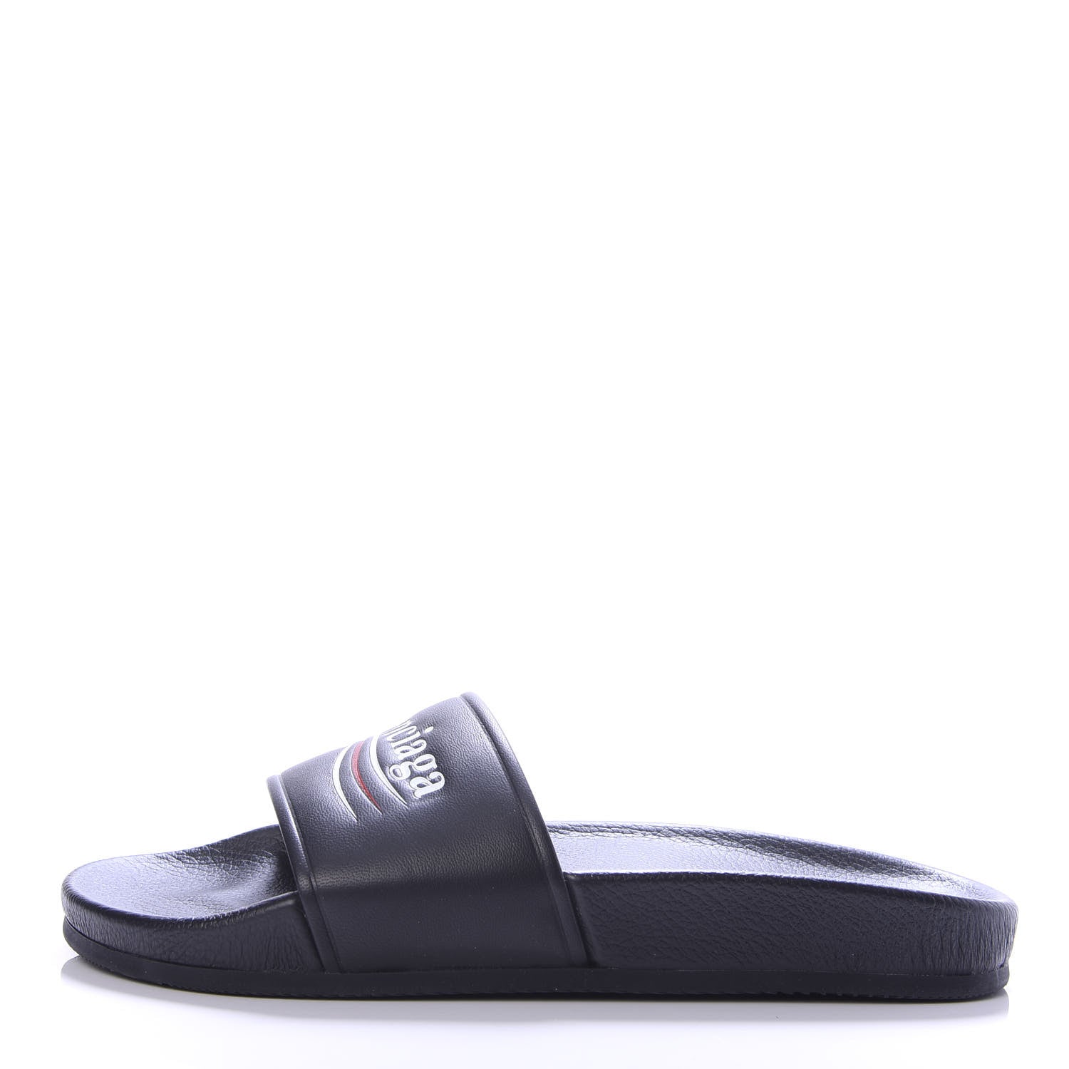 Balenciaga Nappa Political Campaign Logo Womens Pool Slide Sandals 38 Black White Vermillon 1 of 6