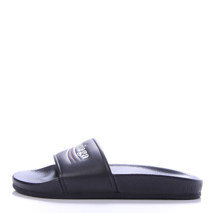 Balenciaga Nappa Political Campaign Logo Womens Pool Slide Sandals 38 Black White Vermillon 1 of 6