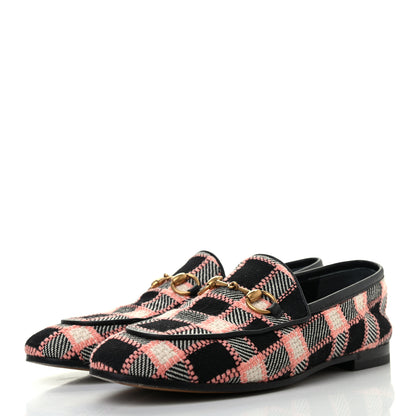 Gucci Tweed Check Horsebit Womens Jordaan Loafers 35.5 Black Pink Multicolor 3 of 8
