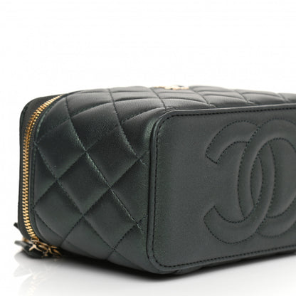 Chanel Iridescent Lambskin Quilted Small Top Handle Vanity Case With Chain Dark Green 10 of 12